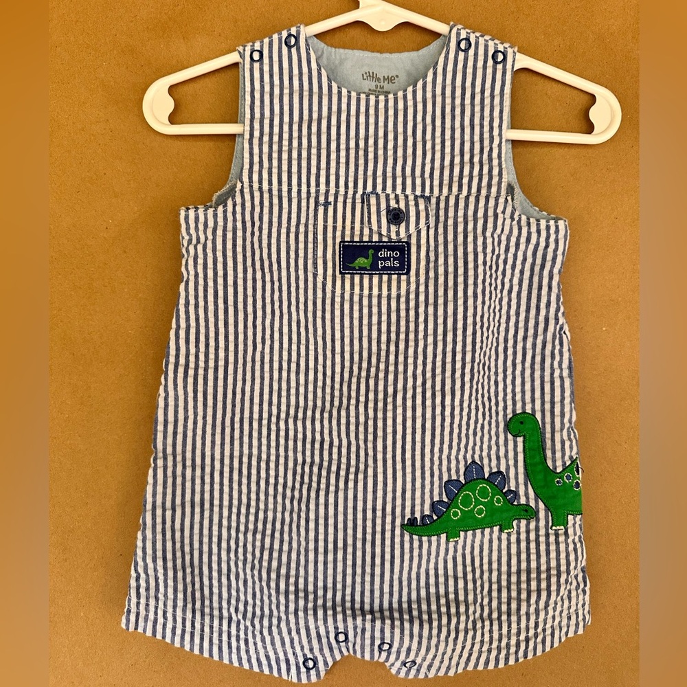 Little Me Blue and White Striped Baby boy Outfit 9mo